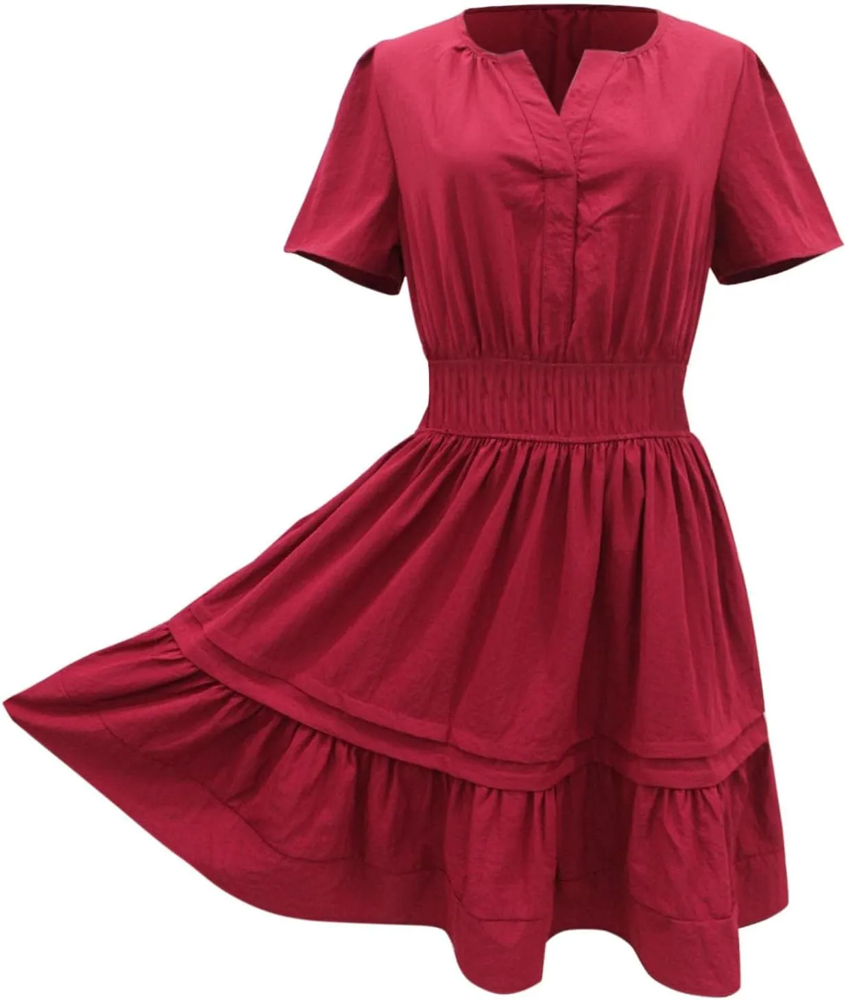 Women Summer Mini Short Dress Wrap V Neck Short Flared Sleeve Wedding Guest Dress Beach Vacation Tropical Sundress