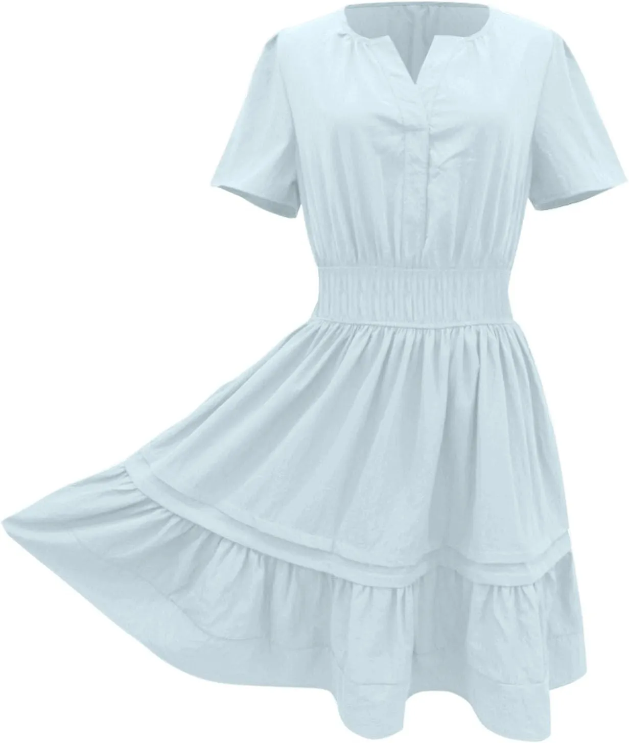 Women Summer Mini Short Dress Wrap V Neck Short Flared Sleeve Wedding Guest Dress Beach Vacation Tropical Sundress