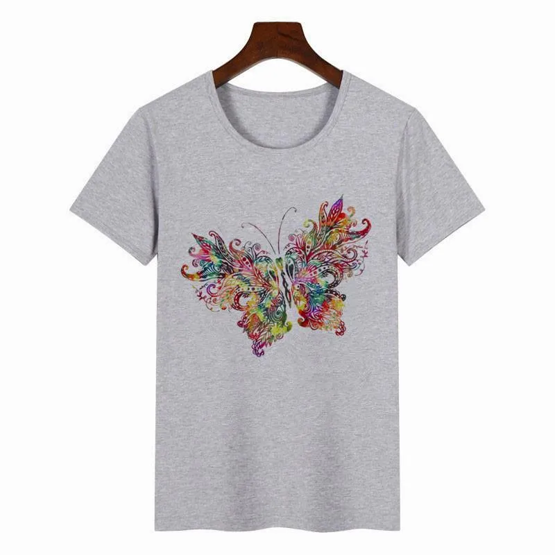 Women's Colorful Butterfly Print Short Sleeve T-shirt