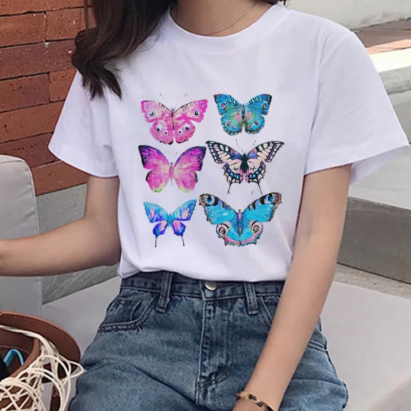 Women's Colorful Butterfly Print Short Sleeve T-shirt