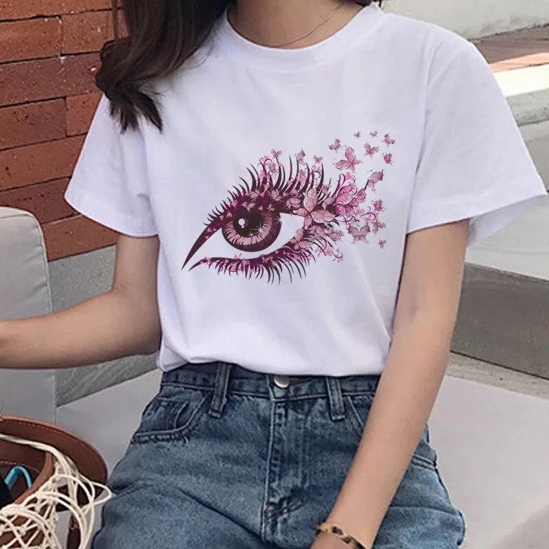 Women's Colorful Butterfly Print Short Sleeve T-shirt
