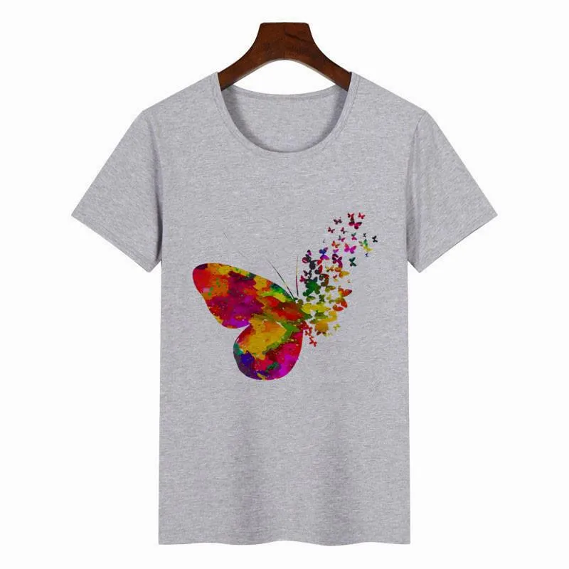 Women's Colorful Butterfly Print Short Sleeve T-shirt