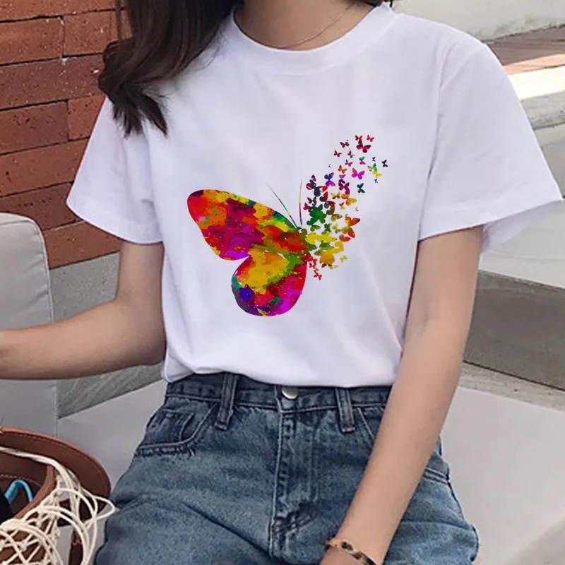 Women's Colorful Butterfly Print Short Sleeve T-shirt