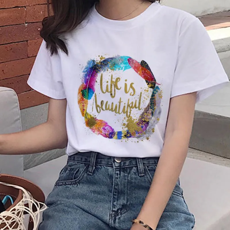 Women's Colorful Butterfly Print Short Sleeve T-shirt