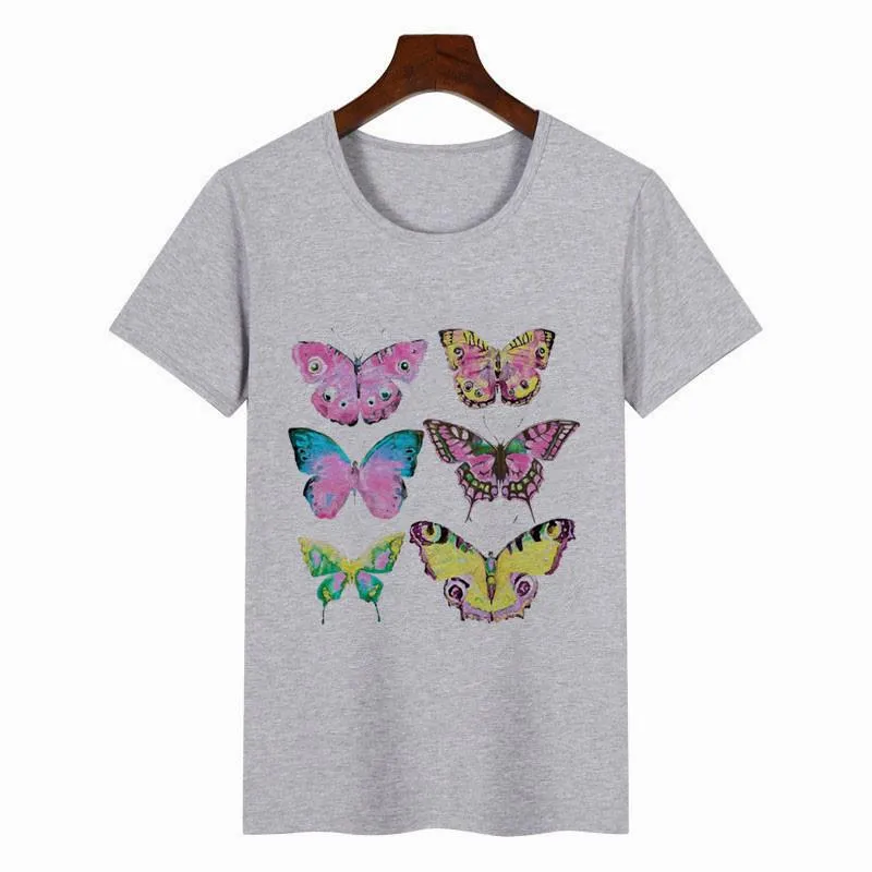 Women's Colorful Butterfly Print Short Sleeve T-shirt