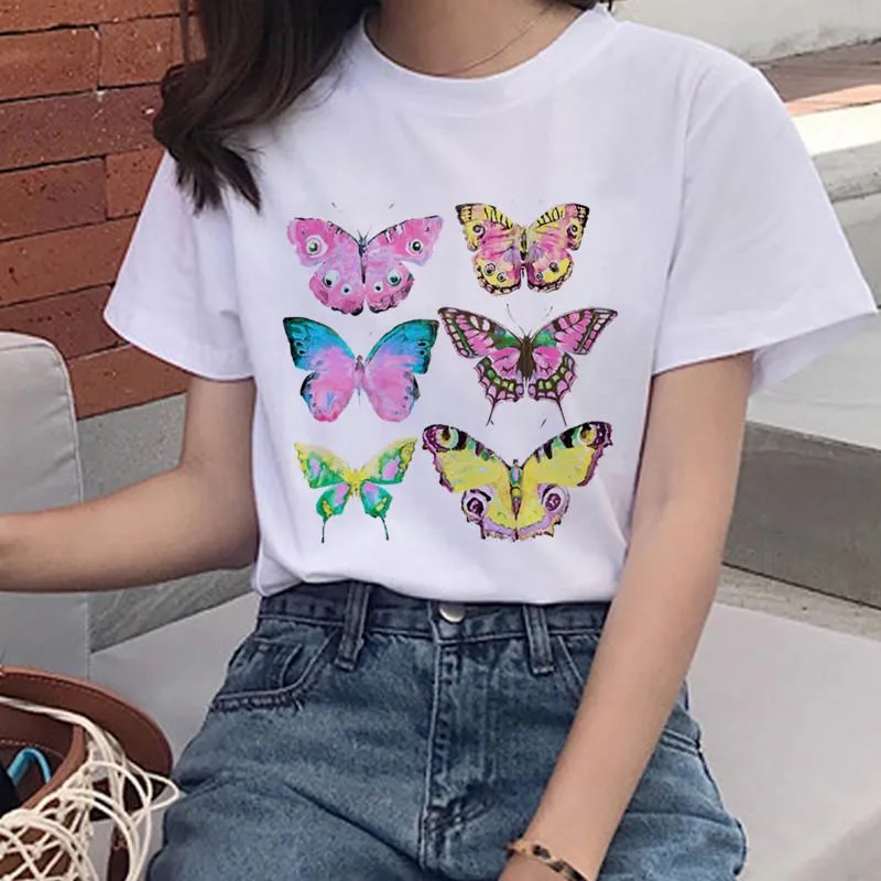 Women's Colorful Butterfly Print Short Sleeve T-shirt