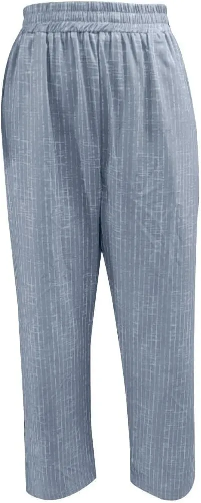 Womens Cotton Linen Pants Straight Leg High Waisted Striped Trousers Casual Loose Fit Side Slit Pants with Pockets