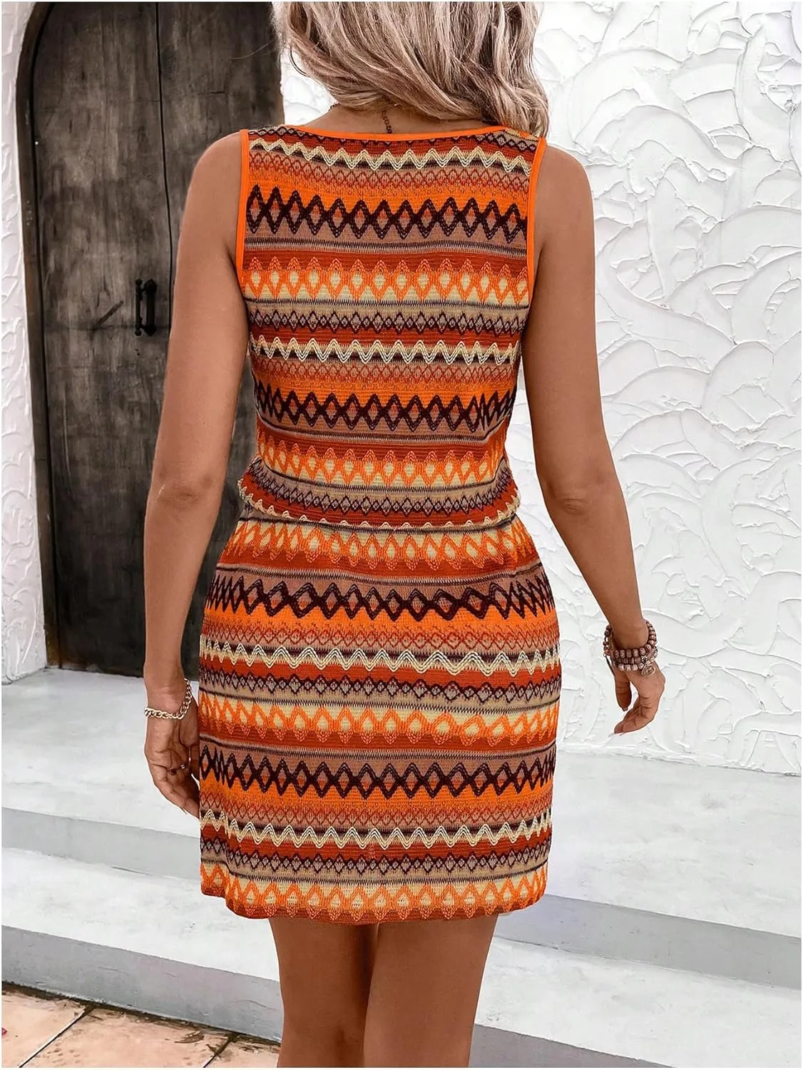 Women's Eyelet Embroidery Sleeveless Tank Dress Scoop Neck Drawstring Waist Short Dress Casual Dresses