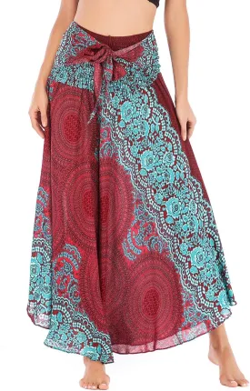 Women's Flowing Bohemian Dress High Waist A-Line Long Skirt Original Two Layer Printed Wrap Around Skirts
