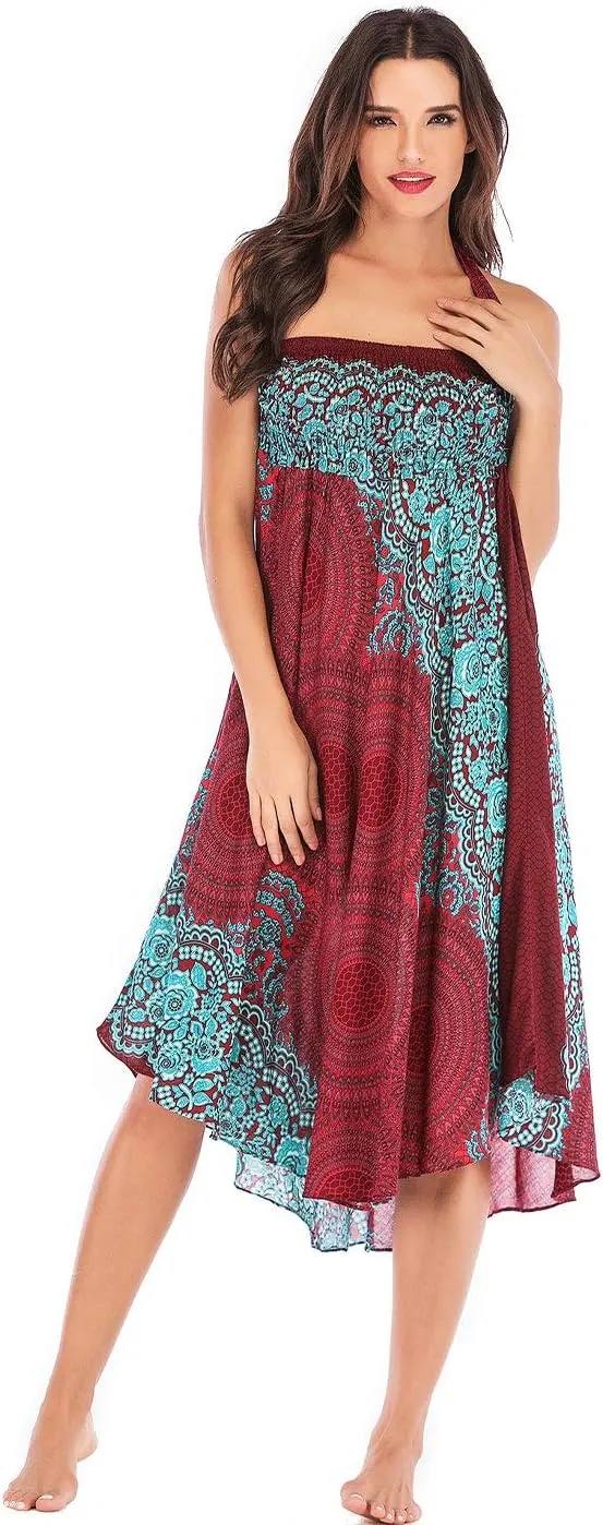 Women's Flowing Bohemian Dress High Waist A-Line Long Skirt Original Two Layer Printed Wrap Around Skirts