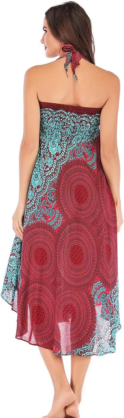 Women's Flowing Bohemian Dress High Waist A-Line Long Skirt Original Two Layer Printed Wrap Around Skirts