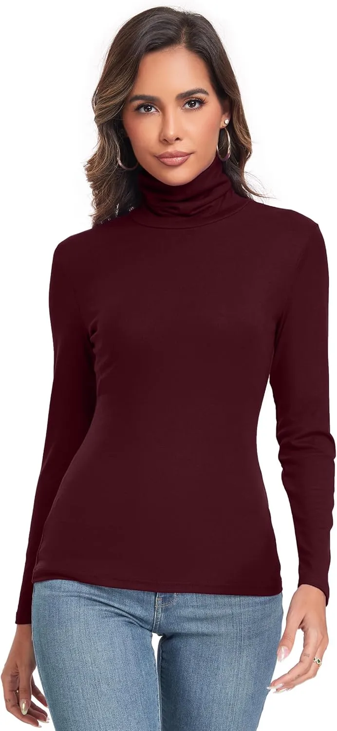 Women's Long Sleeve Casual Lightweight Turtleneck Top Slim Fit Thermal Active Layer Shirts
