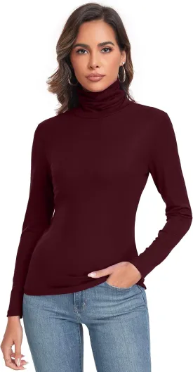 Women's Long Sleeve Casual Lightweight Turtleneck Top Slim Fit Thermal Active Layer Shirts