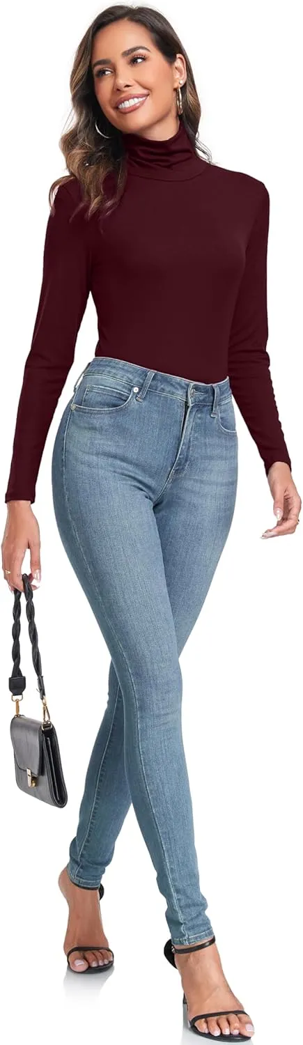 Women's Long Sleeve Casual Lightweight Turtleneck Top Slim Fit Thermal Active Layer Shirts
