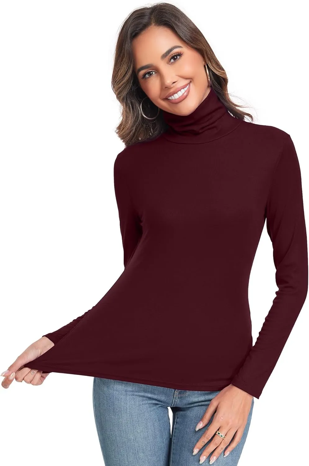 Women's Long Sleeve Casual Lightweight Turtleneck Top Slim Fit Thermal Active Layer Shirts