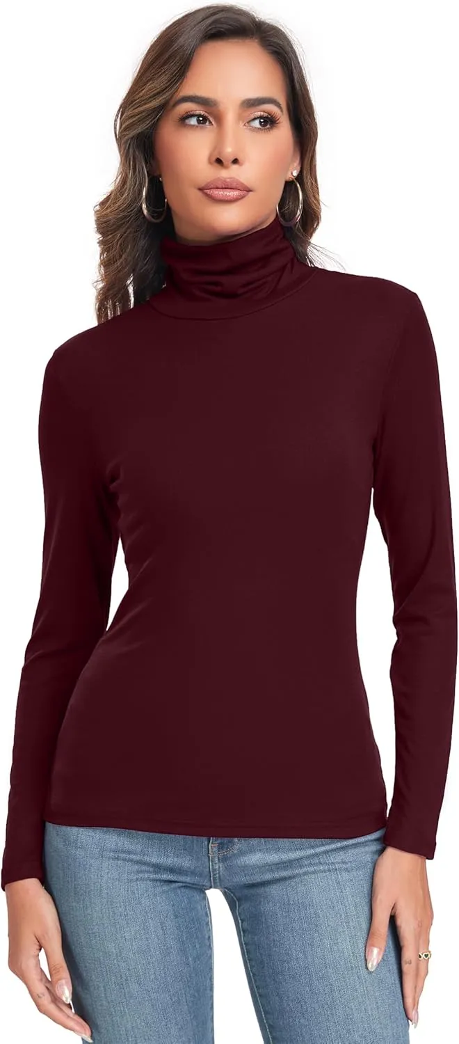 Women's Long Sleeve Casual Lightweight Turtleneck Top Slim Fit Thermal Active Layer Shirts
