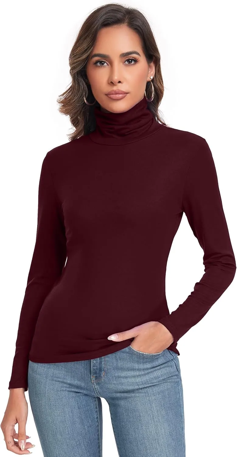 Women's Long Sleeve Casual Lightweight Turtleneck Top Slim Fit Thermal Active Layer Shirts