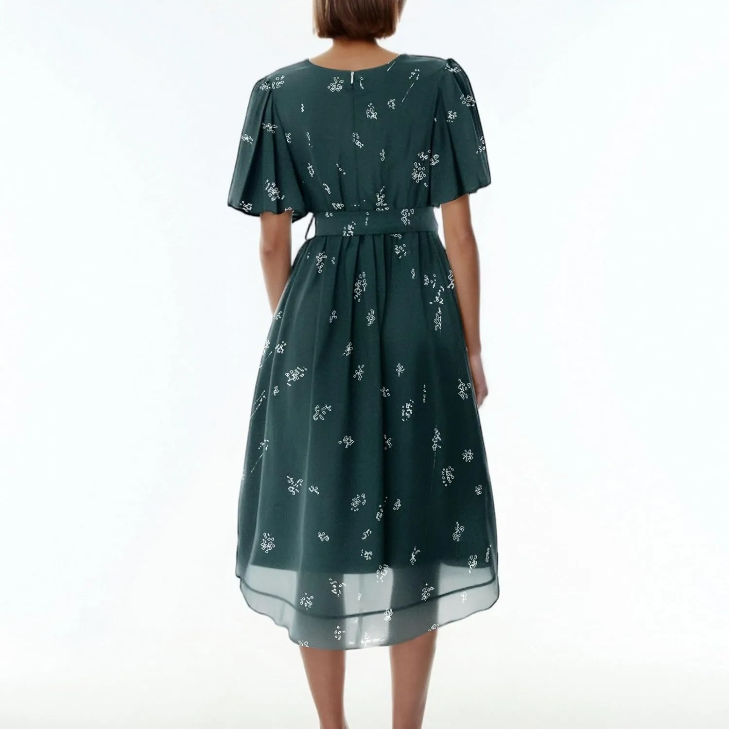 Womens Wedding Guest Dresses Boho Floral Chiffon Dressy Elegant V Neck Belted A Line Prom Cocktail Midi Dress