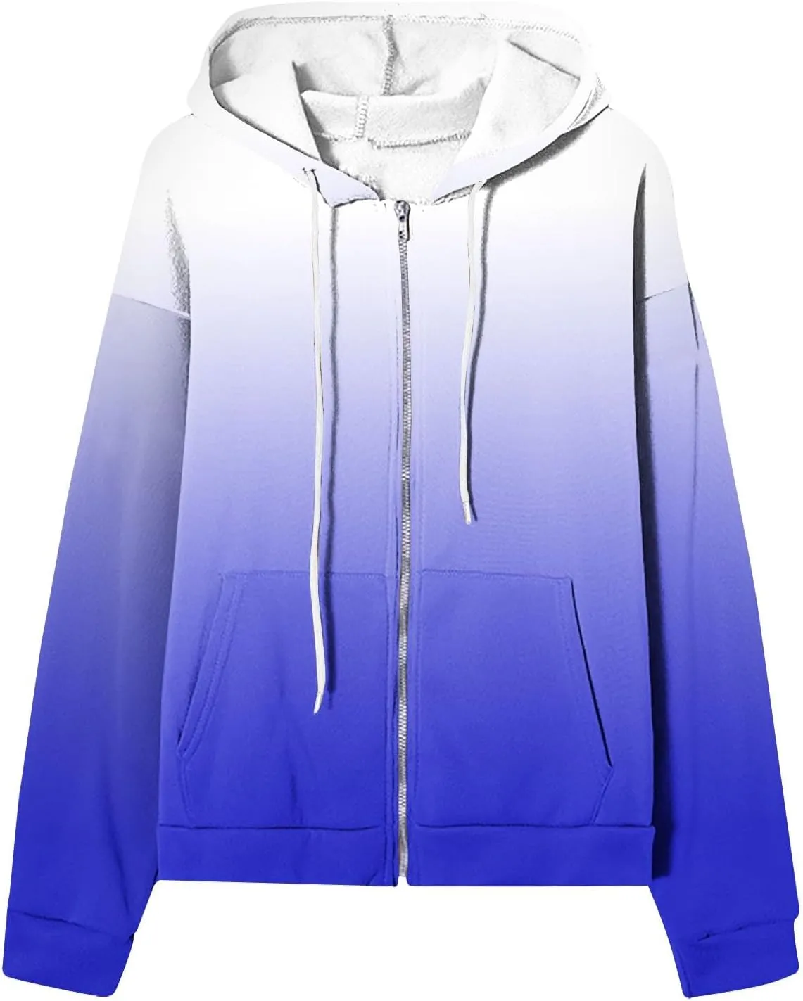Womens Zip Up Hoodies Sherpa Lined Fleece Thermal Jacket Full Zip Long Sleeve Sweatshirts Gradient Color Shirts Coat
