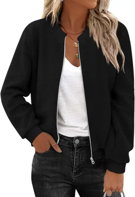 Zeagoo Women's Sherpa Fleece Jacket Long Sleeve Faux Fuzzy Casual Zip Up Bomber Coat