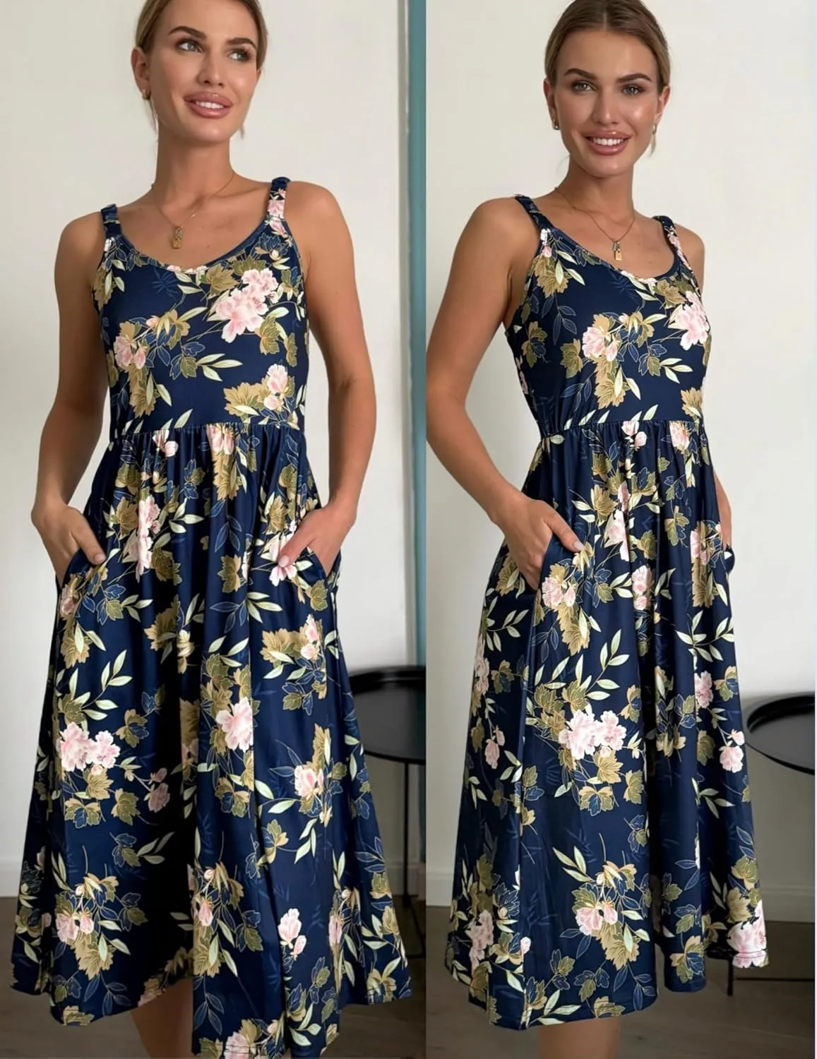 Zeagoo Womens Summer Dress Casual Flutter Boho Floral V Neck Flowy Midi A-Line Beach Vacation Sundresses with Pockets