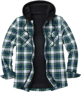 ZENTHACE Men's Sherpa Lined Full Zip Hooded Plaid Shirt Jacket