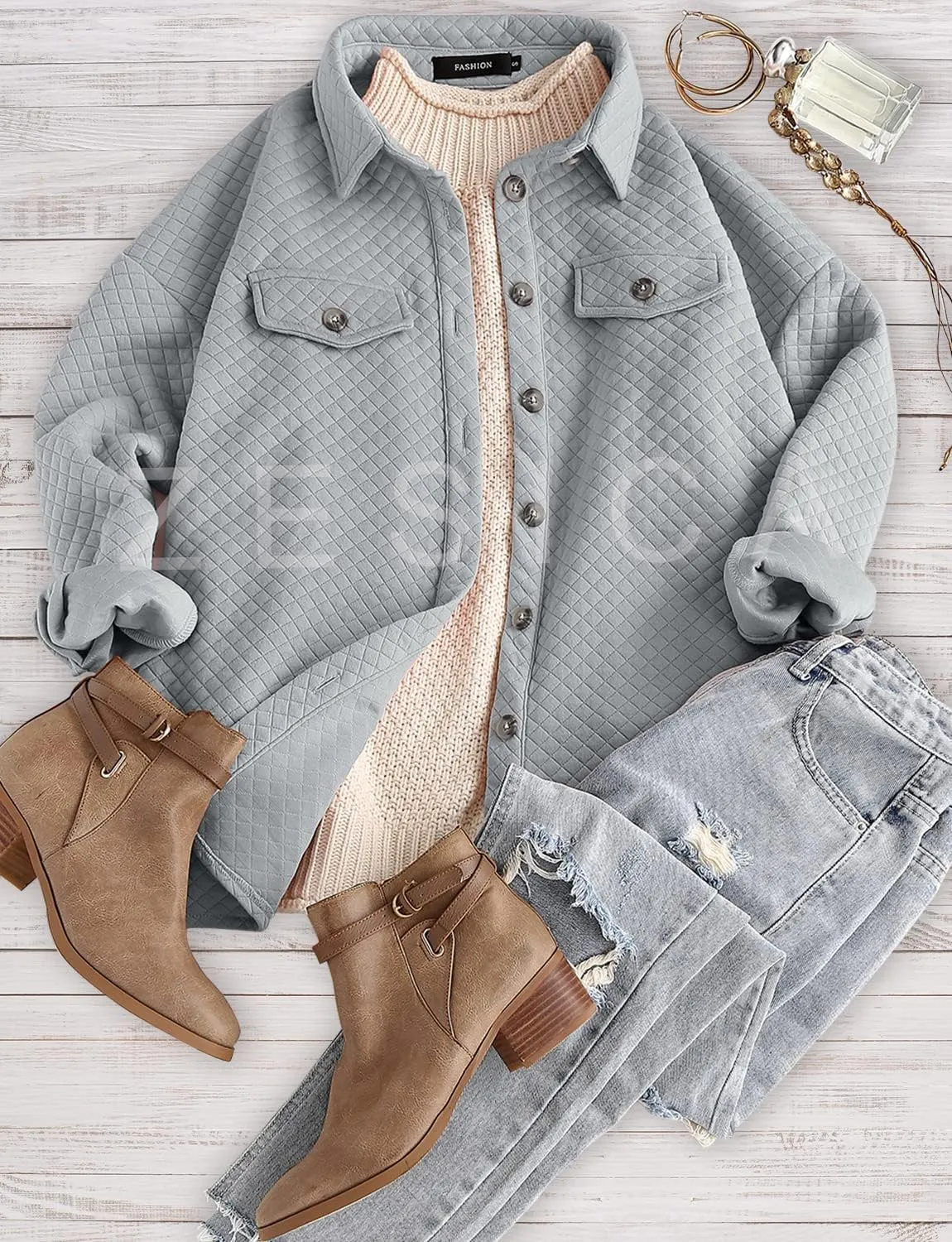 ZESICA Women's Casual Long Sleeve Button Down Loose Lightweight Shacket Shirt Jacket Coat Outerwear with Pockets