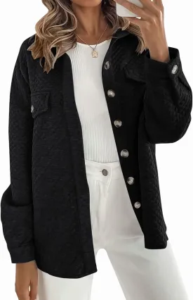 ZESICA Women's Casual Long Sleeve Button Down Loose Lightweight Shacket Shirt Jacket Coat Outerwear with Pockets