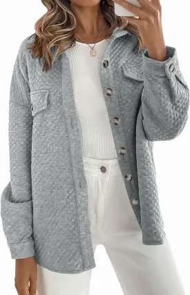 ZESICA Women's Casual Long Sleeve Button Down Loose Lightweight Shacket Shirt Jacket Coat Outerwear with Pockets