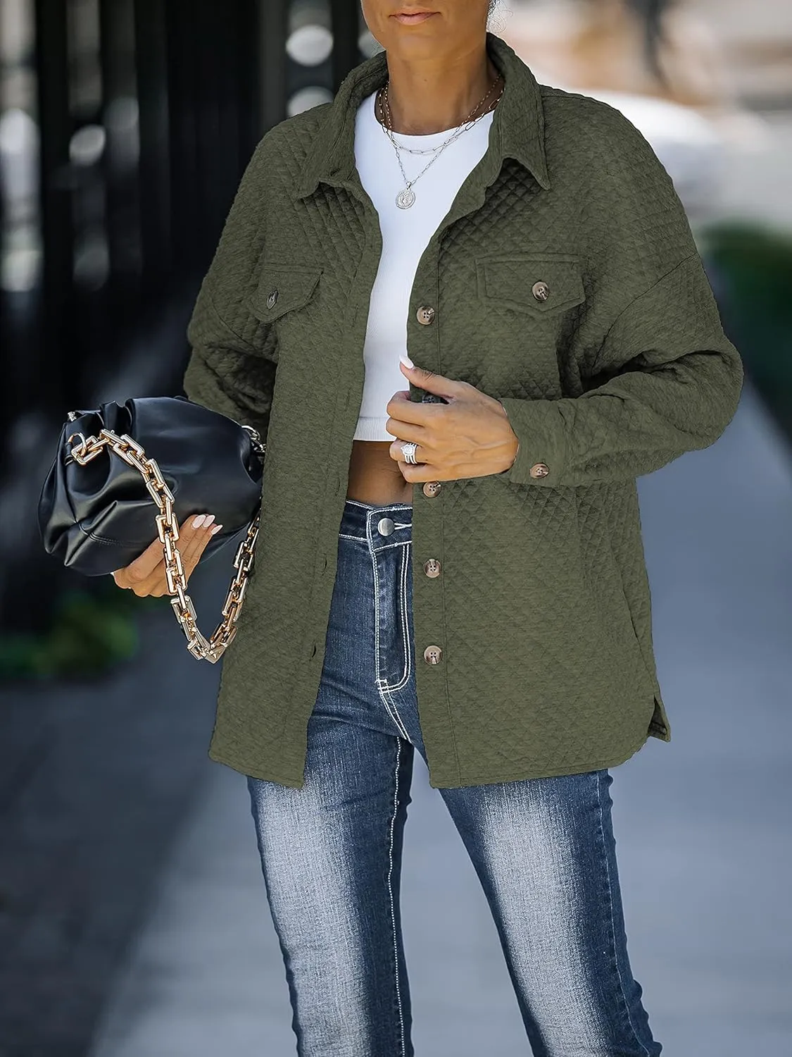 ZESICA Women's Casual Long Sleeve Button Down Loose Lightweight Shacket Shirt Jacket Coat Outerwear with Pockets