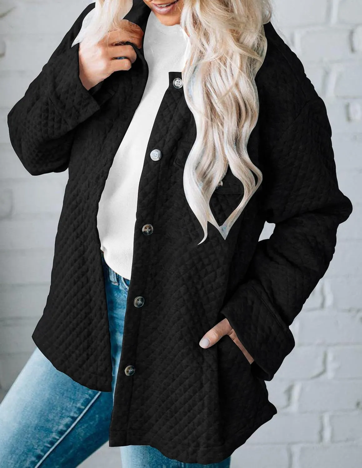 ZESICA Women's Casual Long Sleeve Button Down Loose Lightweight Shacket Shirt Jacket Coat Outerwear with Pockets