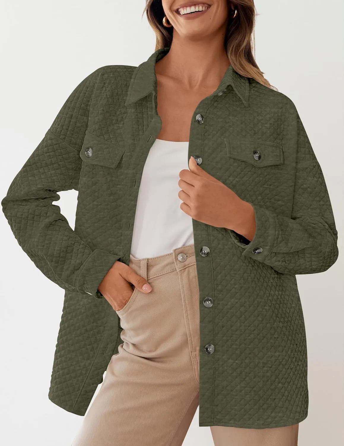 ZESICA Women's Casual Long Sleeve Button Down Loose Lightweight Shacket Shirt Jacket Coat Outerwear with Pockets